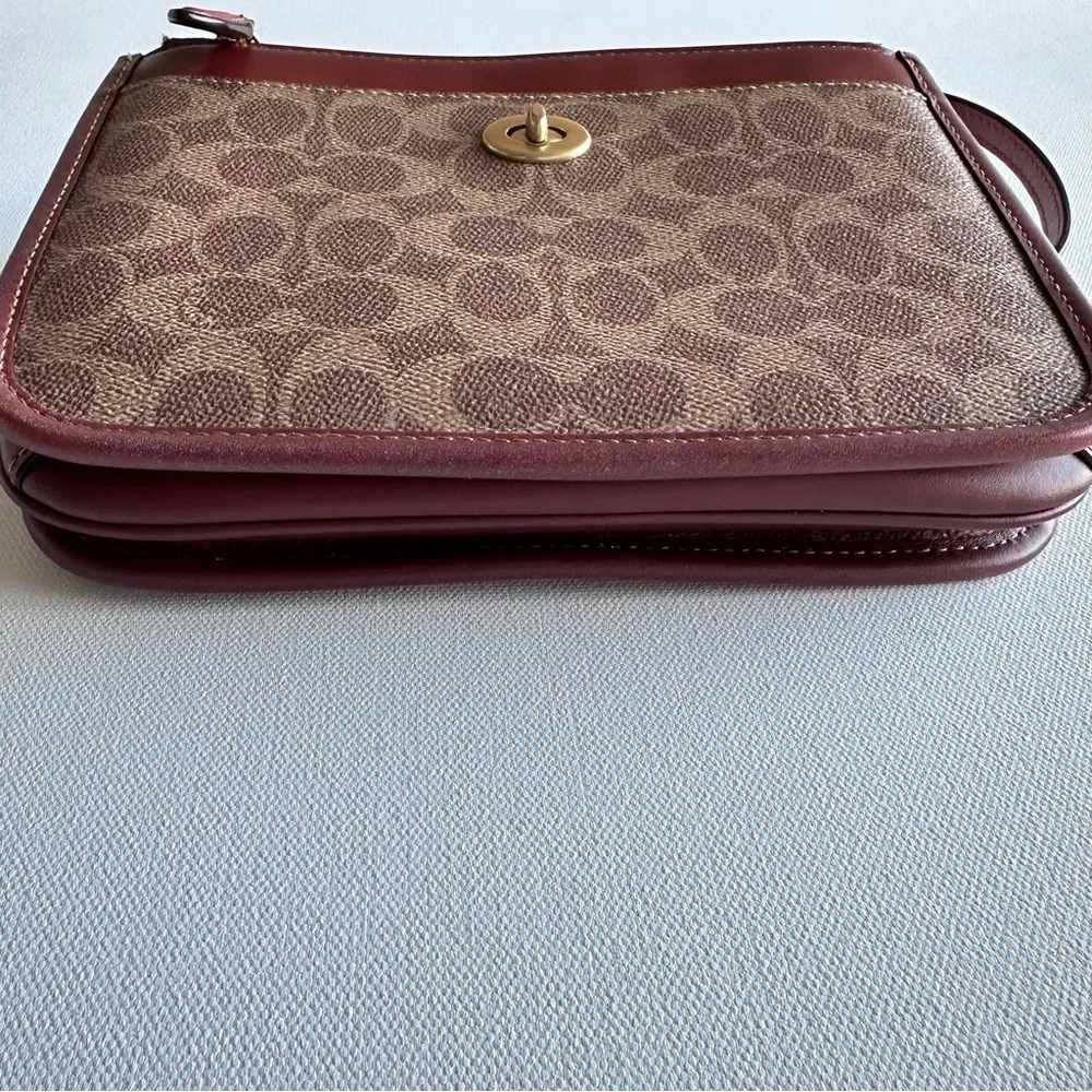 COACH Slim Brown Signature Canvas Turnlock Crossbody
